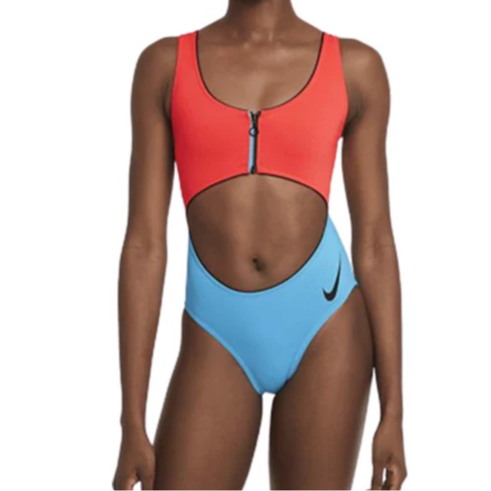 Nike Women's Orange and Blue Cutout Swimsuit